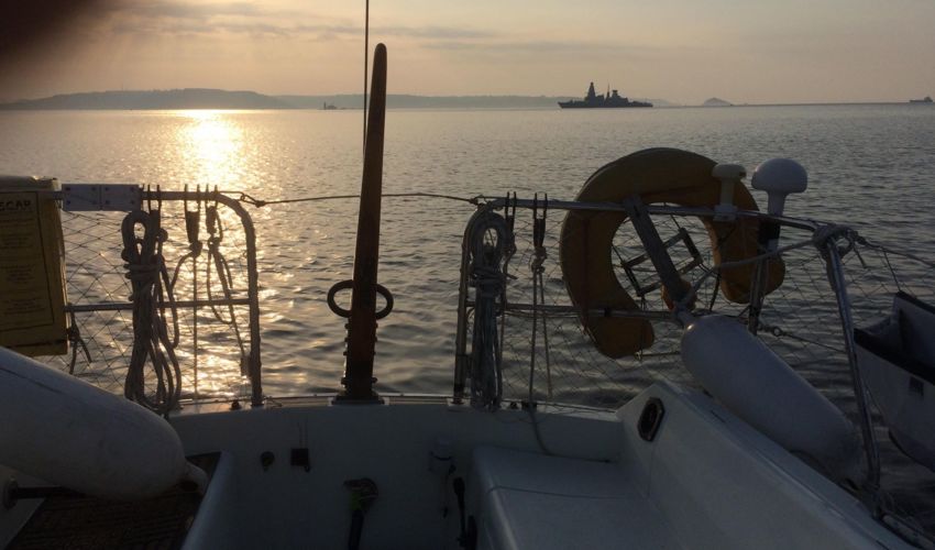 HMS Daring early entry into Plymouth Sound from Cawsands Bay 