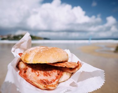 Bacon roll on beach 